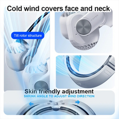 360° Portable Neck Fan tilt rotor design, cool air aimed at the face and neck