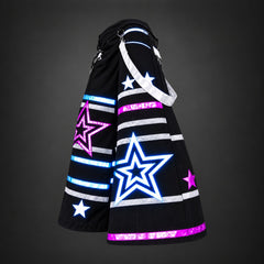 Astral Original Denim Phat Pants with centred blue, pink and white reflective stars on charcoal grey
