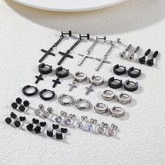 Black & Silver Earring Set (40 Piece)
