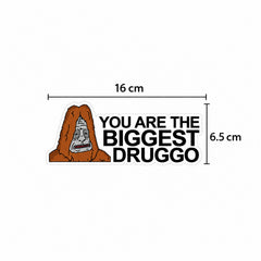 Sassy Sticker with a long-haired cartoon character and 16 cm by 6.5 cm size guides