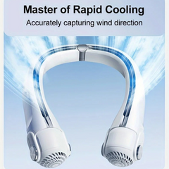 360° Portable Neck Fan blowing cool air up and around the neck, front view