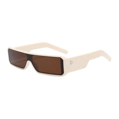 Veloura Glasses in cream with brown rectangular lenses, angled view
