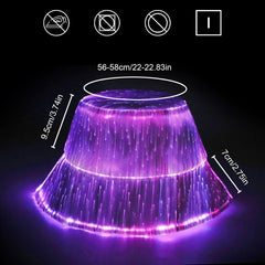 Optic Fibre LED Bucket Hat size guide, 56 to 58cm head circumference, glowing purple