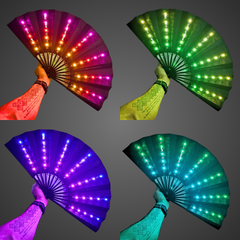 Multicolour LED Fan in Black shown lit up in four different colour modes