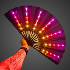 Multicolour LED Fan in Black lit up in rainbow red, orange and green