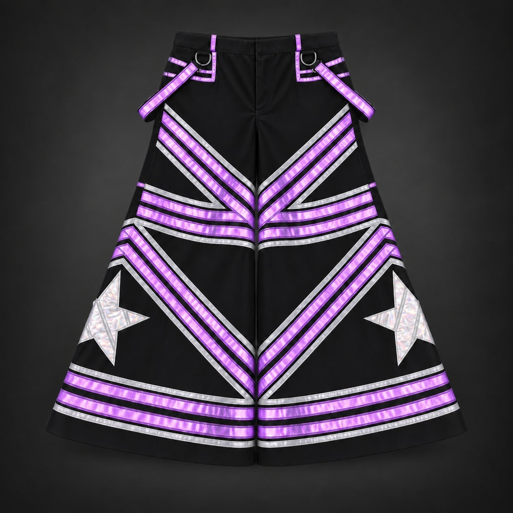 Nova Phat Pants with purple reflective chevrons and silver stars on charcoal grey