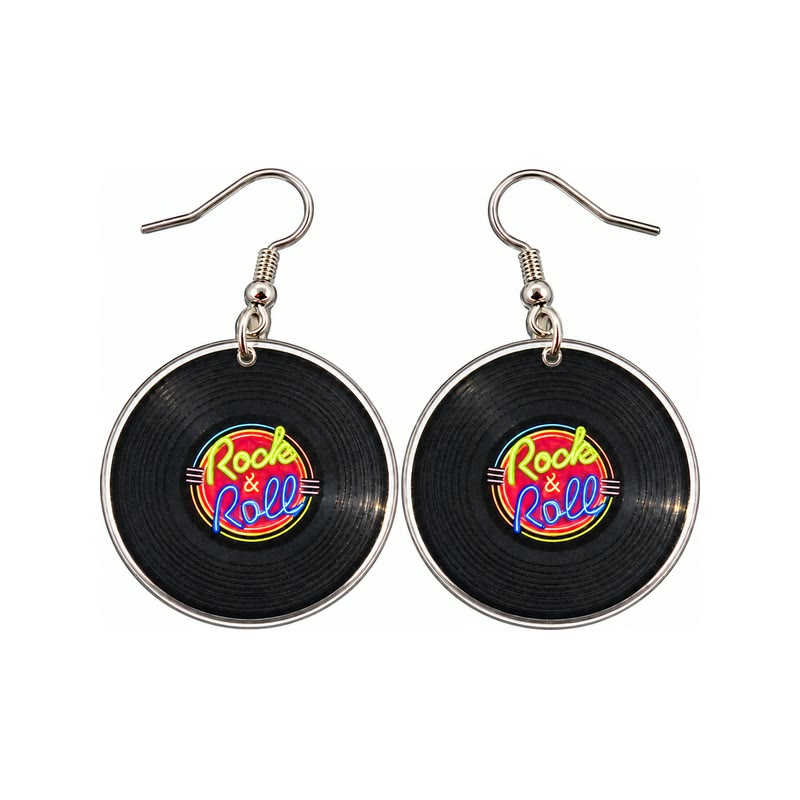 Retro Earrings in Rock & Roll, black vinyl record drop earrings