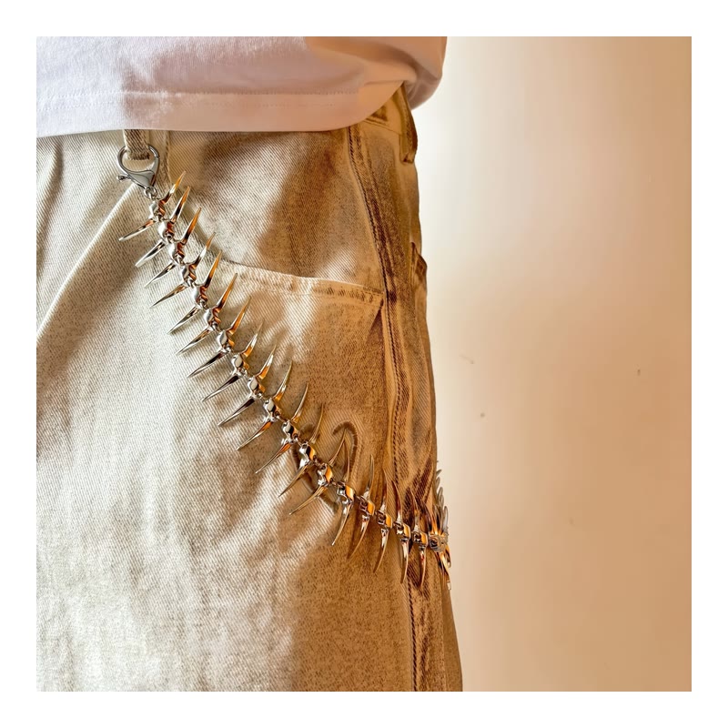 Vertebra Waist Chain worn on cream washed denim pants | detail view