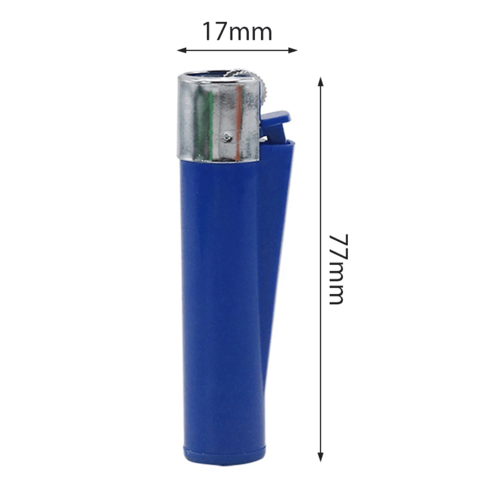 Blue pocket lighter case with a size guide, 77mm tall and 17mm wide