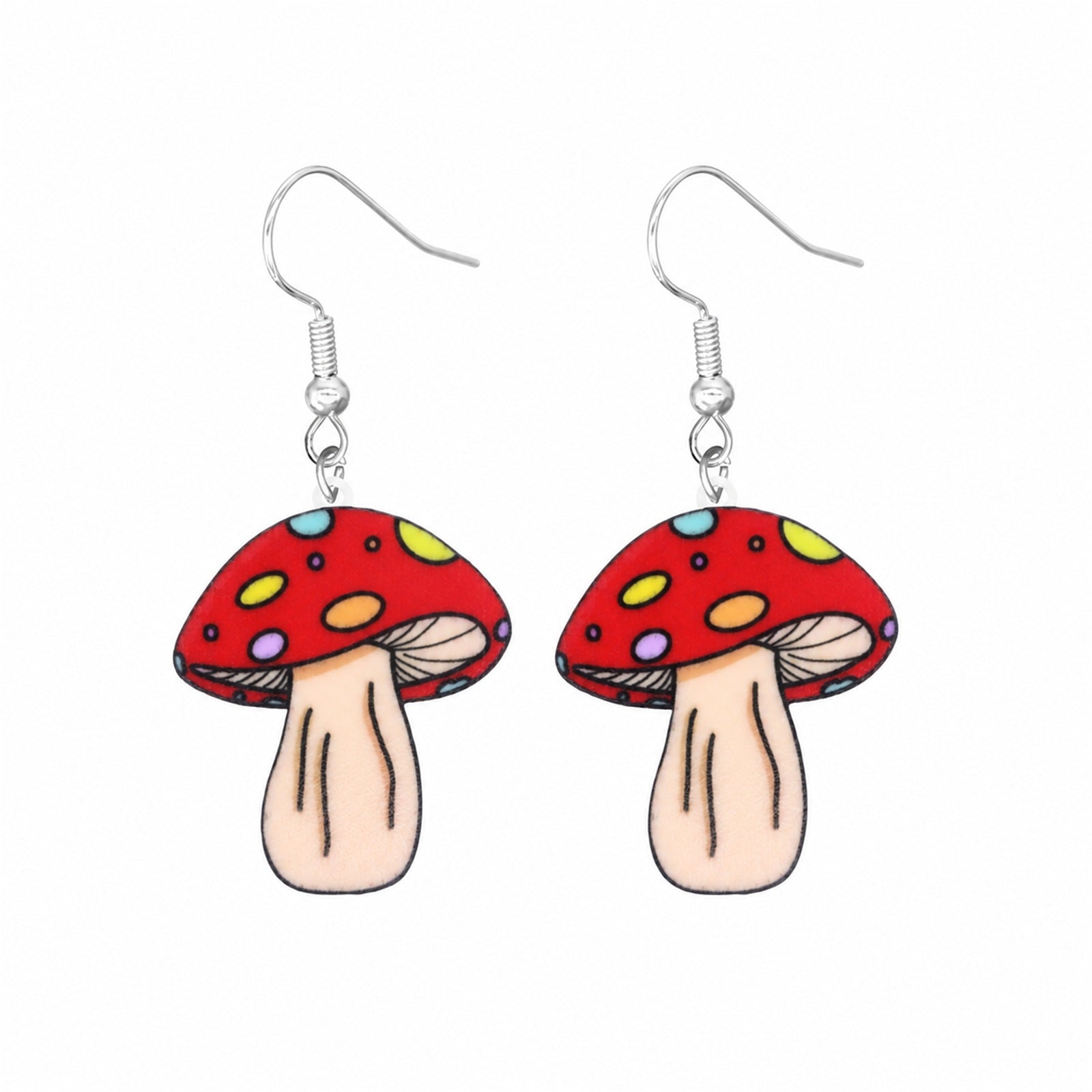 Mushie earrings with red spotted mushroom charms on white