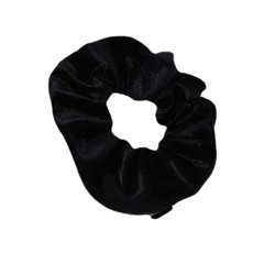 Black velvet zip pocket scrunchie, closed and ready to wear