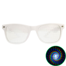 Load image into Gallery viewer, White Wayfarer Spiral Diffraction Glasses